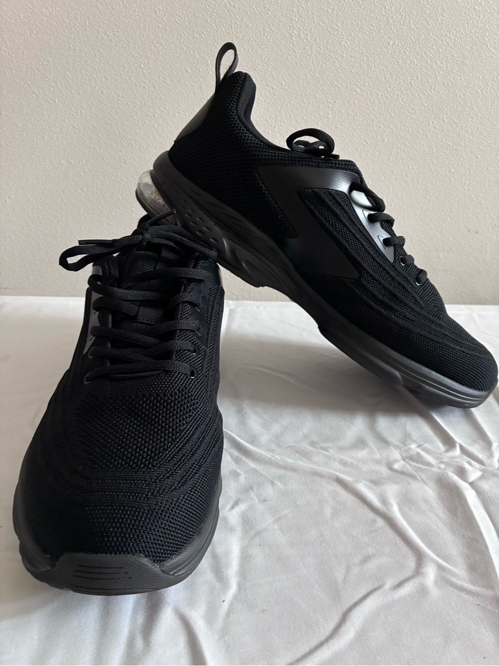All-Black Athletic Sneakers - Breathable Knit Upper
